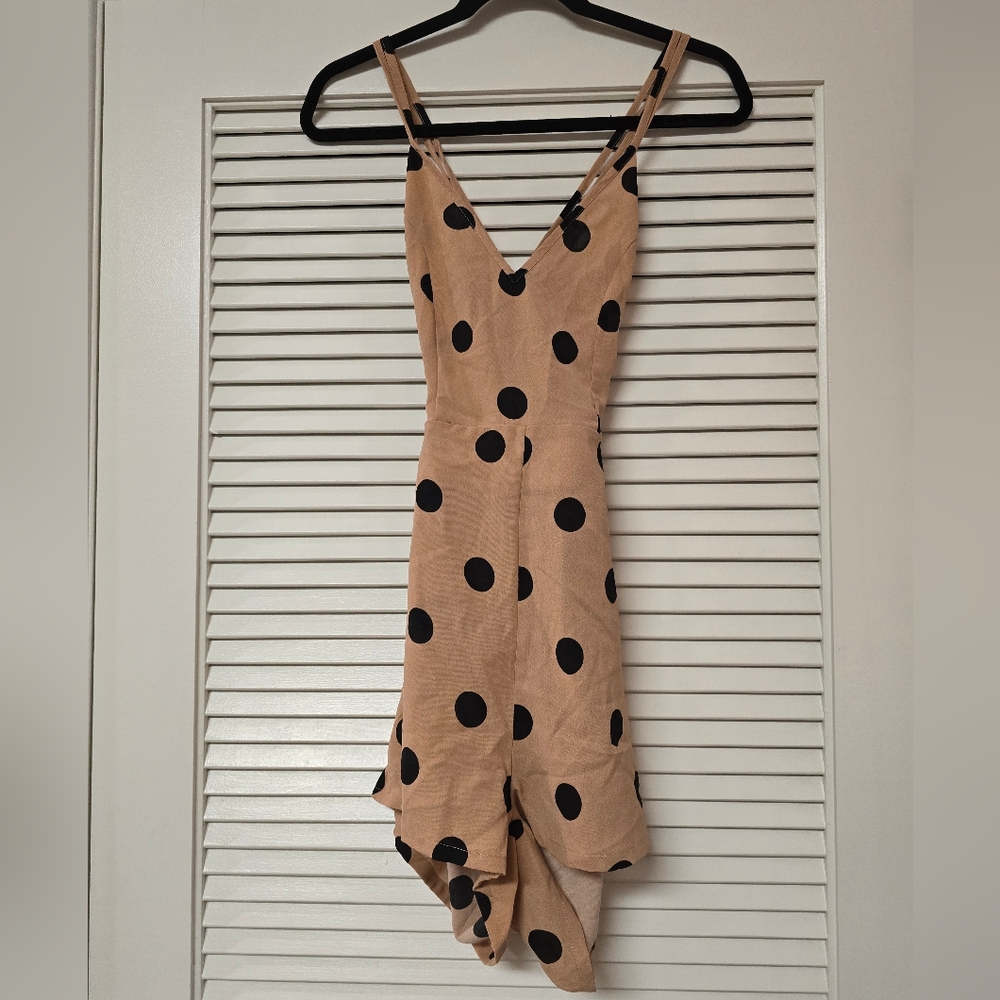 SHEIN - Polka-Dot Sleeveless Lightweight Lace-Up Back Romper With Pockets
